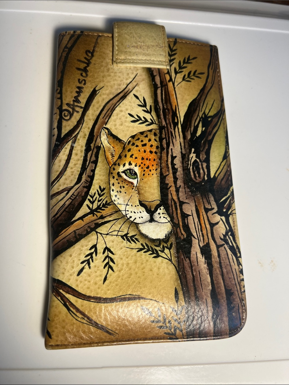 Anuschka Hand-Painted Leopard Phone Case in Tan and Brown